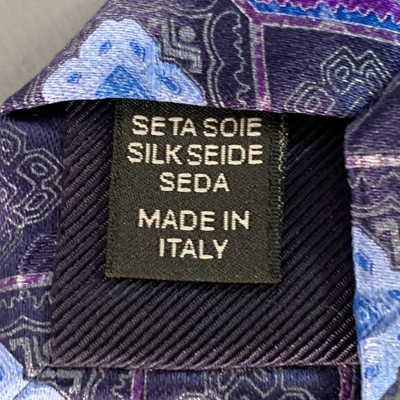 ERMENEGILDO ZEGNA Purple Navy Abstract Floral Silk Tie - Picture 6 of 6